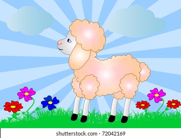 illustration sheep on background of the nature and flower