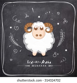 Illustration of sheep on chalkboard background for Muslim community Festival of Sacrifice, Eid-Ul-Adha celebration.