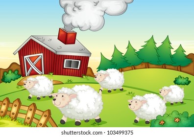 Illustration of sheep on a farm