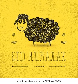 Illustration of sheep on yellow background for Islamic, Muslim community, Festival of Sacrifice celebration, Eid-Al-Adha celebration.