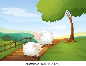 illustration of sheeps in a beautiful nature