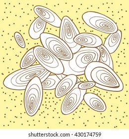 Illustration of shells on the sand white and yellow