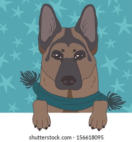 Illustration of shepherd dog in scarf