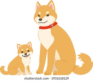Illustration of Shiba Inu dog parent and child