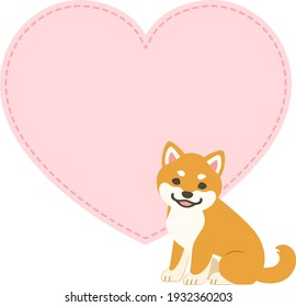 Illustration of Shiba Inu dog puppy and heart shaped frame