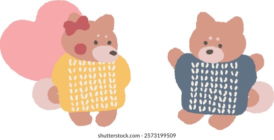 Illustration of a Shiba Inu fidgeting while holding a heart-shaped present