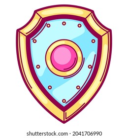 Illustration of shield in cartoon style. Cute funny object.