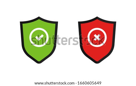 Illustration with shield check cross mark. Vector shield icon set