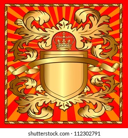 illustration shield with corona and gold pattern in ray
