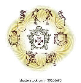 illustration shield design set with various shapes and decoration