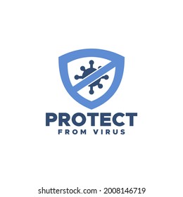 ilustración de emblema de escudo con la imagen de un virus bloqueado. bueno para el logotipo de negocios antivirus médico o para el signo antivirus médico
