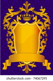 illustration shield and gold(en) royal crown with pattern and tape
