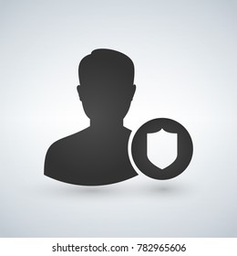 Illustration of shield icon with an avatar