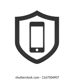 Illustration of a shield icon with a smartphone, vector illustration.