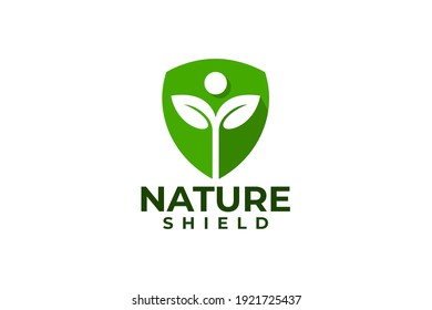 illustration of shield and leaf. nature logo vector.