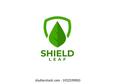 illustration of shield and leaf. nature logo vector.