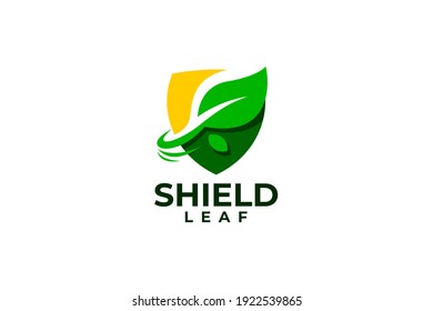Illustration von Schild und Blatt. Naturlogo, Vektorgrafik.