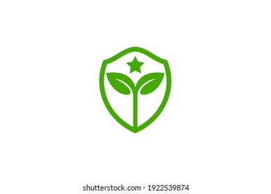 illustration of shield and leaf. nature logo vector.