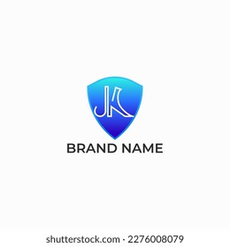 ILLUSTRATION SHIELD WITH LETTER JK GRADIENT COLOR SIMPLE TECH LOGO ICON DESIGN VECTOR