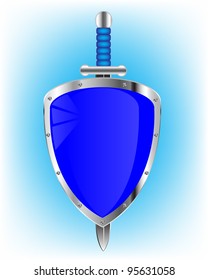 Illustration of the shield on turn blue background