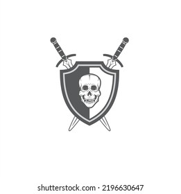 illustration of shield and skull, vector art.