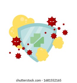 illustration of shield with soap foam to protect from red corona dangerous virus
