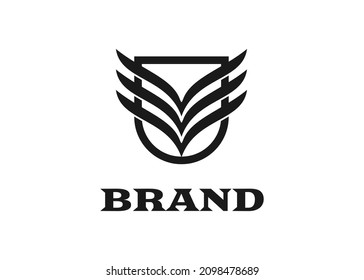 Illustration Shield and Wings Logo Design Template