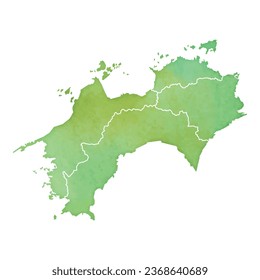 Illustration of Shikoku region in Japan, Vector illustration