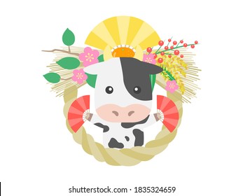 Illustration Of Shimenawa And Cow Characters.