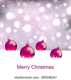 Illustration Shimmering Card with Balls For Merry Christmas - Vector