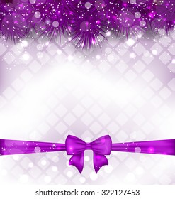 Illustration Shimmering Luxury Background with Bow Ribbon ahd Fir Twigs - Vector