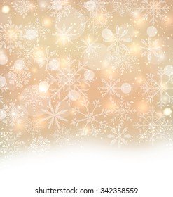 Illustration Shimmering Xmas Light Background with Snowflakes, Winter Wallpaper - Vector