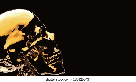 Illustration of a shining skull in gold.