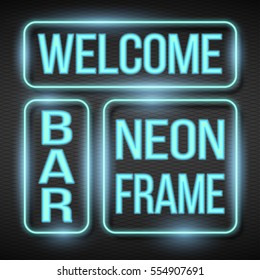 Illustration of  Shining square banner. Vector Neon Frame. 