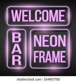 Illustration of  Shining square banner. Vector Neon Frame. 