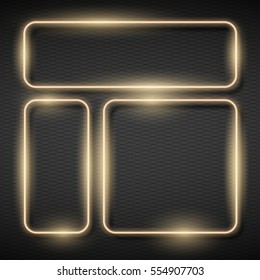 Illustration of  Shining square banner. Vector Neon Frame. 