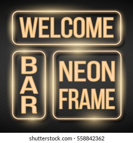 Illustration of  Shining square banner. Vector Neon Frame