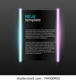 Illustration of shining square banner. Vector neon frame.