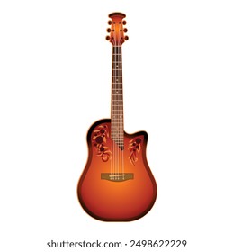 Illustration of a shiny acoustic guitar with decorative details on a pure white background