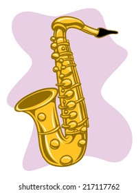 An Illustration of a shiny brass saxophone.