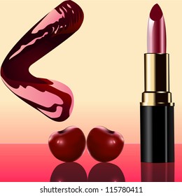 illustration of shiny glamorous lips cherry lipstick