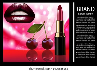 illustration of shiny glamorous lips cherry lipstick