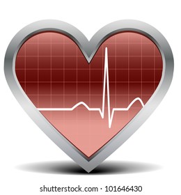 illustration of a shiny and glossy heart with a heart beat signal