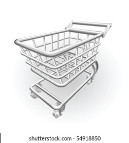 Illustration of shiny metal steel shopping cart trolley icon