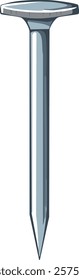 Illustration of a shiny metallic nail with a flat head and a pointed tip. The nail is depicted as a basic construction or hardware tool, often used for joining materials such as wood or securing objec