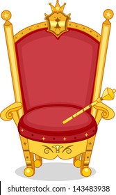 Illustration Of Shiny Red And Gold Royal Chair With Scepter