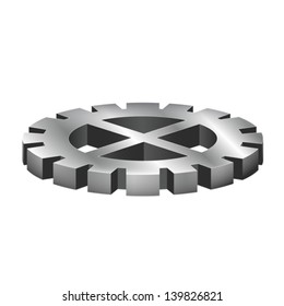 Illustration of a shiny silver gear isolated on white. Eps 10 Vector.
