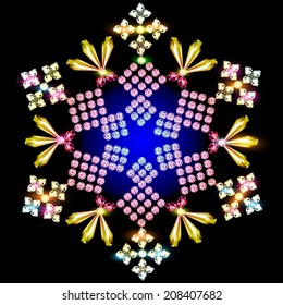 illustration shiny snowflake background of precious stones