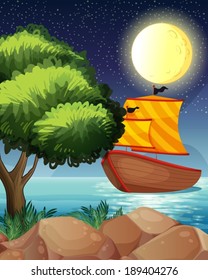 Illustration of a ship across the tree