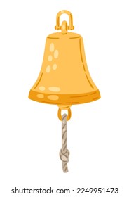 Illustration of ship bell. Nautical icon. Marine cute decorative item.